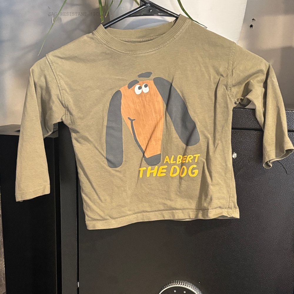 Zara Olive Green Long-Sleeve Tee with 'Albert The Dog' Graphic